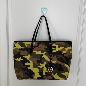 Michael Kors Camo Tote in Green and Black